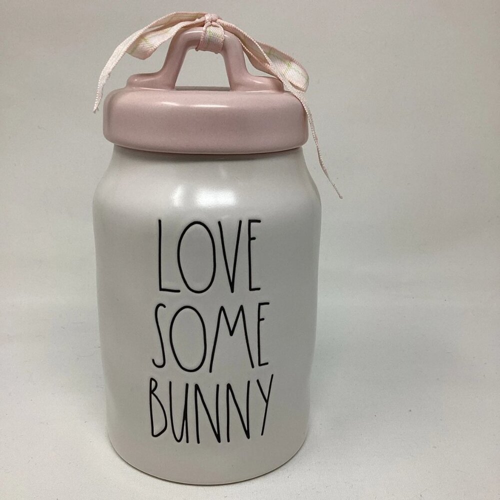 Rae Dunn Love Some Bunny Easter Spring White Pink Canister Jar Decor Accent